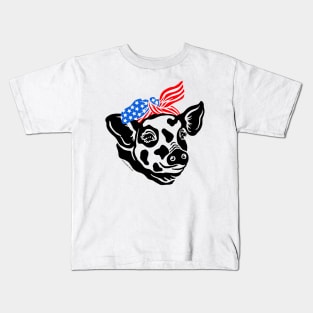 Patriotic Pig USA American Flag Bandana Stars & Stripes Kids T-Shirt